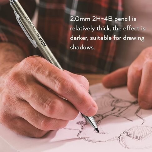Nicpro 6PCS Metal Mechanical Pencil Set, Full Copper Drafting Pencil 0.3, 0.5, 0.7, 0.9 mm & 2PCS 2mm Graphite Lead Holder(4B 2B HB 2H) For Art Sketching Drawing With Lead Refills Eraser Case in Saudi Arabia