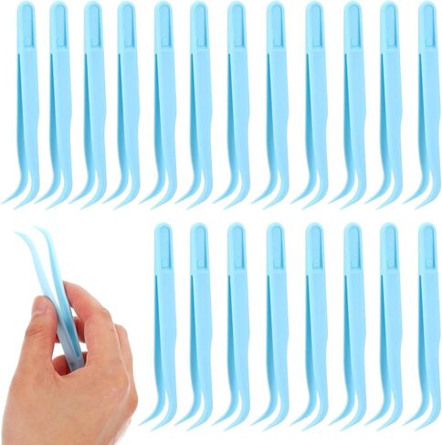 WJIAAA 20pcs Plastic Tweezers, Long 4.5 Inch Bent Tweezers for Crafting Small Jewelry Making Tools for Bead Craft DIY, Baking Decoration, Feeding Reptiles, Disposable Sticker Tweezer(Blue) in Kuwait