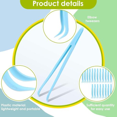 WJIAAA 20pcs Plastic Tweezers, Long 4.5 Inch Bent Tweezers for Crafting Small Jewelry Making Tools for Bead Craft DIY, Baking Decoration, Feeding Reptiles, Disposable Sticker Tweezer(Blue) in Kuwait