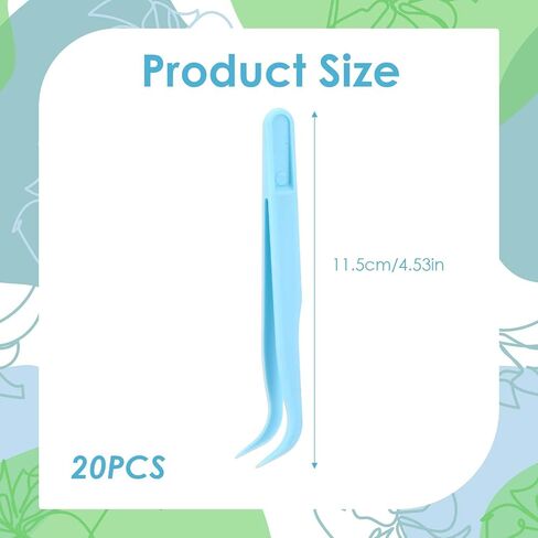 WJIAAA 20pcs Plastic Tweezers, Long 4.5 Inch Bent Tweezers for Crafting Small Jewelry Making Tools for Bead Craft DIY, Baking Decoration, Feeding Reptiles, Disposable Sticker Tweezer(Blue) in Kuwait
