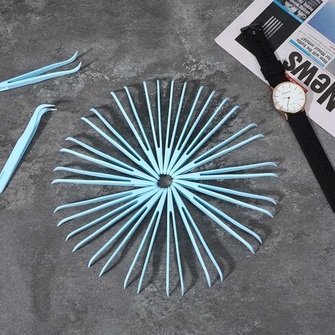 WJIAAA 20pcs Plastic Tweezers, Long 4.5 Inch Bent Tweezers for Crafting Small Jewelry Making Tools for Bead Craft DIY, Baking Decoration, Feeding Reptiles, Disposable Sticker Tweezer(Blue) in Kuwait