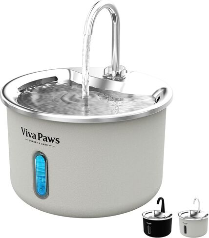Viva Paws Cat Water Fountain, 2L/74oz Stainless Steel Pet Fountain with LED Light, Ultra-Quiet Pump <25dB, Water Level Window, 4-Stage Filter, Dishwasher Safe, for Cats & Small Pets in Saudi Arabia