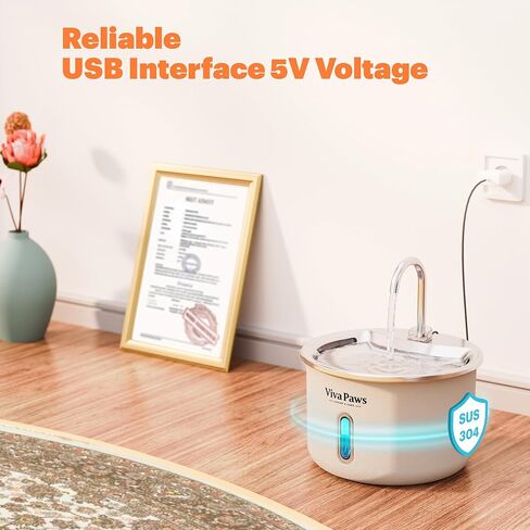 Viva Paws Cat Water Fountain, 2L/74oz Stainless Steel Pet Fountain with LED Light, Ultra-Quiet Pump <25dB, Water Level Window, 4-Stage Filter, Dishwasher Safe, for Cats & Small Pets in Saudi Arabia