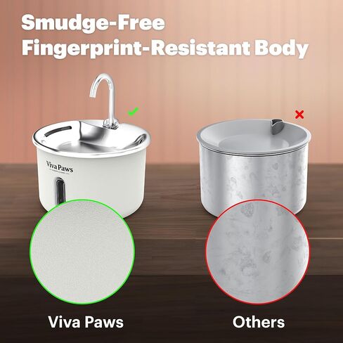 Viva Paws Cat Water Fountain, 2L/74oz Stainless Steel Pet Fountain with LED Light, Ultra-Quiet Pump <25dB, Water Level Window, 4-Stage Filter, Dishwasher Safe, for Cats & Small Pets in Saudi Arabia