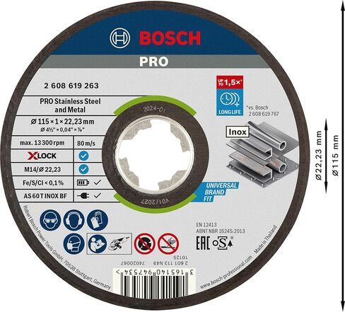Bosch Professional Straight Cutting Disc Expert (for Inox and Metal, X-LOCK, Diameter 115 mm, Bore Diameter: 22.23 mm, Thickness: 1 mm) in Saudi Arabia
