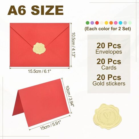 PATIKIL 20Pack Golden 4x6 Blank Cards and Envelopes, V Flap A6 Envelopes with Cardstock & Gold Stickers Small for Greeting Cards Wedding Greeting Birthday Invitations Letter Mailing in Saudi Arabia