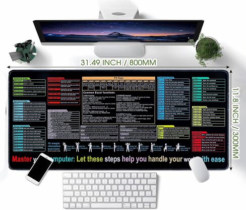 Waterproof Desk Mat - Excel Cheat Sheet Desk Pad, Contains Common Skills in Excel and Word Shortcuts, Large XL Gaming Mouse Pad, Office Keyboard Pad, Computer Mat with Excel Shortcuts (31.5x11.8in) in Saudi Arabia