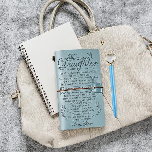 PRSTENLY Daughter Gifts from Mom Leather Journal with Heart Diamond Pen Set, 140 Page Refillable Journal Notebooks Graduation Christmas Birthday Mothers Day Gifts for Daughter from Mom in Kuwait