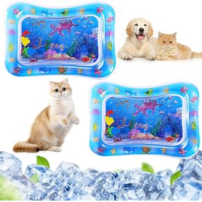 2 Pack Water Sensory Play Mat for Cat, Upgraded Thickened Dog Water Play Mat with PVC Scratch, Anti-Scratch Design Pet Water Mat for Bored Indoor Cats, Cat Interactive Toys with Inflator