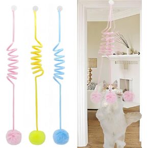 3 Pcs Hanging Fluffy Cat Ball Toys with Bell, Interactive Cat Teaser Retractable Toys Indoor Kitten Chasing and Playing