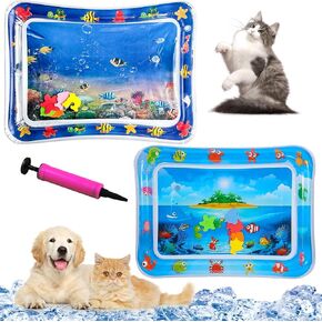 YumSur 2 Pack Water Sensory Play Mat for Cat, Upgraded Thickened Dog Water Play Mat with PVC Scratch, Anti-Scratch Design Pet Water Mat for Bored Indoor Cats, Cat Interactive Toys with Inflator