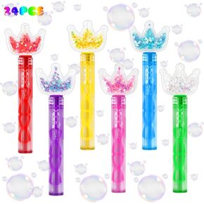 24Pcs Princess Party Favors, Glitter Crown Bubble Wands for Kids, Bling Bubble Wand for Birthday Party Supplies, Goodie Bags Stuffers, Pinata Stuffers, Classroom Prizes, Outdoor Toy Gifts Girls Boys