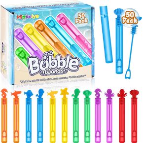 50-Pack 6 Colors Ocean Theme Neon Bubbles Sticks Non-Toxic Bubble Wands for Kids, Classroom Gifts, Carnival, Birthday Supplies, Bubble Stick. Summer Outdoor Toy Gifts