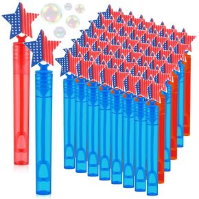 50 Pcs Independence Day Mini Bubble Wands Patriotic Bubbles for Fourth of July Red and Blue American Flag Star Bubble Bottles Bulk for 4th of July Party Favors, 2 Colors
