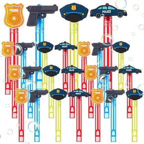 24 Pieces Police Themed Bubble Wands Bulk for Kids Mini Bubble Wands Gift Party Favors for Summer Baby Shower Birthday Police Themed Toys Supplies Bag Stuffers, 4 Styles
