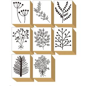 8 Pieces Wood Rubber Stamps Plant Decorative Leaf Bouquet Olive Green Design Set for DIY Crafting, Scrapbook, Painting, Letters Diary, Card Making, Gift WAKUWAKU Made in Japan Tokyo
