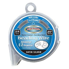 Bead Buddy 19 Strand Bead Stering Writing ، Satin Silver ، طوله 25 قدمًا بمقدار 0.15 بوصة ومرنة ومرنة ودائمة صنع سوار سلك وسلك القلادة للتزوير