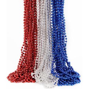 45 Pcs 4th of July Beads Necklaces Patriotic Necklace Metallic Red/Silver/Blue Bead Necklace Bulk for Independence Day Kids Adults Party Favors Supplies Decorations