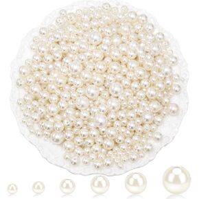 2505Pcs Pearls for Crafting, 6 Size Ivory Pearls with Holes for Jewelry Making, Bulk Fake Pearl Beads for Vase Filler Decoration, Candles Centerpiece, DIY Crafts Necklace Bracelets (4/6/8/10/12/14mm)