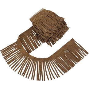 FINGERINSPIRE 4.37 Yard PU Leather Suede Fringe Trim 3-7/8 inch Wide Camel PU Leather Double Side Sewing Tassel Fringe Trim for DIY Craft Clothing Handbag Sewing Dress Crafts Embellishment Decoration