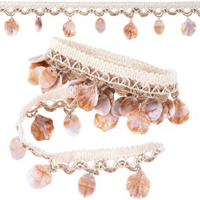 2 Yards Shell Fringe Trim Braid Lace, Cotton Shell Shape Beaded Sequined Lace Trim, Wide Braid Sewing Embellishments Dec for Curtains Pillows Tablecloths Dresses