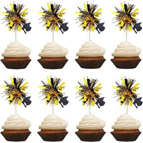 24Pcs Graduation Cupcake Toppers,Class of 2025 Foil Firework Cupcake Toppers Tinsel Food/Appetizer Picks For Graduation CupCake Decorations Supplies Favor