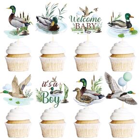 Rakuto Mallard Duck Baby Shower Decorations, 40PCS Duck Hunting Cupcake Toppers Party Decoration Welcome Baby Cupcake Picks Decor It’s a Boy Supplies