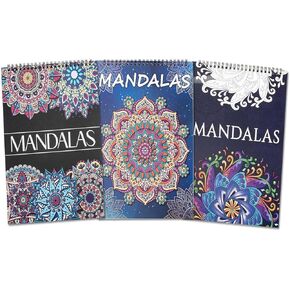 Ilyever 3 Pack Mandala Coloring Book Set for Adults, 60 Unique Mandala Designs for Stress Relief & Relaxation, Spiral Bound Coloring Books for Adults or Women