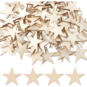 100 PCS Unfinished Wooden Stars Ornaments, 1 Inch Wooden Star Crafts Wood Cutouts Small Stars for DIY Crafts Party Decor