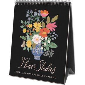 RIFLE PAPER CO. 2025 Desk Calendar | January 2025 - December 2025, Includes 12 Floral Still Life Illustrations, Remember Birthdays, Anniversaries, and Annual Celebrations (6"W × 7.5"L), Flower Studies