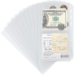 10 Pack Multi-Compartment Zippered Clear Binder Pocket Sleeves for 6 Ring A6 Binder - Divided Zipper Pouch Money Cash Saving Budget Binder Insert Refill Card Page Protectors Loose Leaf Bags (3-Pocket)