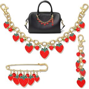 NVENF 3PCS Bag Charms Turquoise Strawberry Purse Charms for Handbags Cute Strawberry Keychain Western Purse Chain for Women Fashion Accessories (Turquoise)