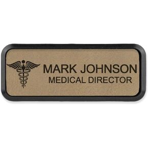 LaserGram Personalized Employee Name Badge with Magnetic Backing, Custom Engraving & Medical Profession Symbols for Professional Staff (Black with Silver)
