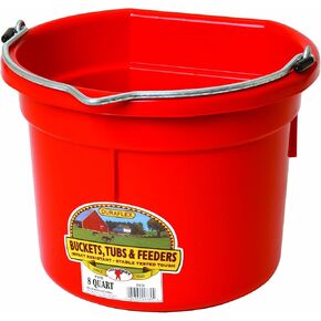 Miller Manufacturing P8FBRED Flat Back Bucket for Dogs and Horses, 8-Quart, Red