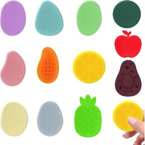 12pcs Mini Sensory Fruit Fidgets, 12 Sizes Silicone Funny Fruit Fidget Stones for Autism Kids Men Women Anxiety Relief Colorful Textured Soft Worry Stones Practical Toys for Children Adults