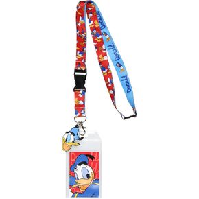 Disney Classic Donald Duck Reversible Lanyard with Clear ID Badge Holder and 2" Donald Rubber Charm