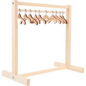 Zerodeko Doll Garment Rack with 10 Pcs Wooden Dolls Clothes Hanger, Doll Closet Mini Doll Clothes Hangers, Doll Wardrobe Furniture Accessories for Dollhouse Supplies