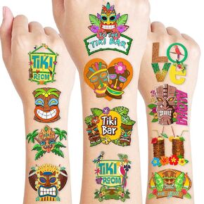 Tiki Aloha Hawaiian 10 Sheets 100PCS Luau Favors Theme Birthday Cute Christmas Gifts for Boys Girls Class School Prizes Carnival