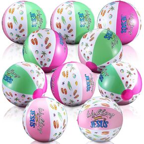 12 حزمة BACK BEACH BALLS BULK 15 "كرات شاطئية دينية قابلة للنفخ تمشي مع ديكور يسوع الصيفية للكتاب المقدس لـ VBS