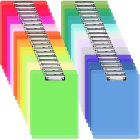 20 Pcs Plastic Clipboard Bulk 12.5 x 9 in Acrylic Clear Colored Clipboard 20 Colors Low Profile Clip Board Folder Standard Letter Size Portable Waterproof for Classroom Office Outdoor Indoor Use