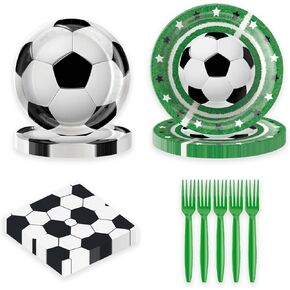 96Pcs Soccer Plates and Napkins Soccer Birthady Party Supplies Disposable Paper Dinnerware Decorations Party Tableware for Sports Theme Baby Shower Boys Soccer Fans-Serves 24