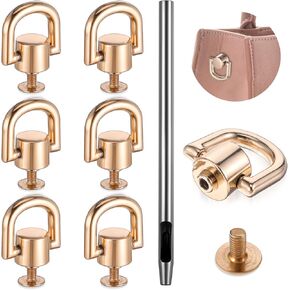 D Rings for Purse,6Pcs Heavy Duty Leather Rivets Button and Stud Screw,Brass Crossbody Conversion Kit 360 Degree Rotatable D Rings for Purse Making Backpack Phone Case Dog Collar DIY