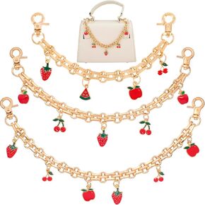 2PCS Fruit Bag Charm Chain, Strawberry Cherry Enamel Pendant Purse Strap Extender, Cute Replacement Purse Chain for Shoulder Bags, Handbags, Crossbody Bags - 2 Sizes