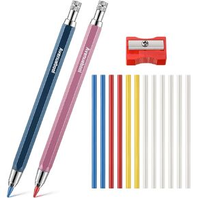 Avenuebool Sewing Chalk Markers for Fabric, Aluminum Chalk Pencil Refillable Cartridge Set, Marking Tool for Sewing with Sharpener and 12 Pcs 4mm Refills(Colorful)
