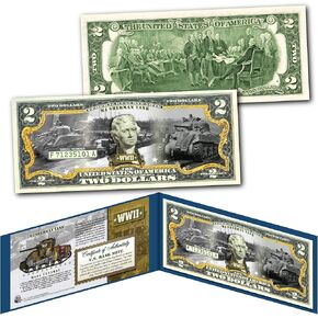 M4 Sherman Tank - World War II Uncirculated Two Dollar Bill Special Edition Collectible Display Holder and Certificate of Authenticity