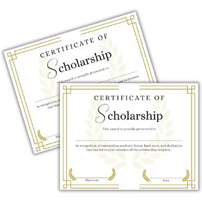 Scholarship Certificate of Achievement 50pk 8.5x11" Award Grant College Honor Society Graduation Announcement to Frame Amount