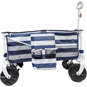 Quad Folding Wagon Blue with White Stripe