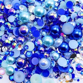 60g Mix Flatback Pearls and Half Pearls, 2mm-10mm Pearl Rhinestones for Tumblers Face Art, Jelly Rhinestones, with Tweezers Wax Pen, White|Green|Clear
