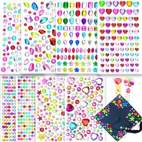 Gem Stickers Jewels for Crafts - Self Adhesive Rhinestone Jewel Stickers, 667pcs Stick on Gemstones, Acrylic Bling Star Heart Stickers, Craft Supplies for Grad Cap, DIY Art, Scrapbook