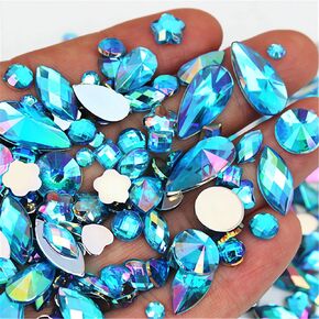 مختلط 1440pcs 3mm-10mm Gems Gems AB أحجار الراين الملونة للصياغة ، أحجار الأحجار الكريمة flatback لحرف فن الأظافر ، وجواهر أكريليك للفنون ، وديكبلاي Cosplay Cosplay (Muticolor AB)